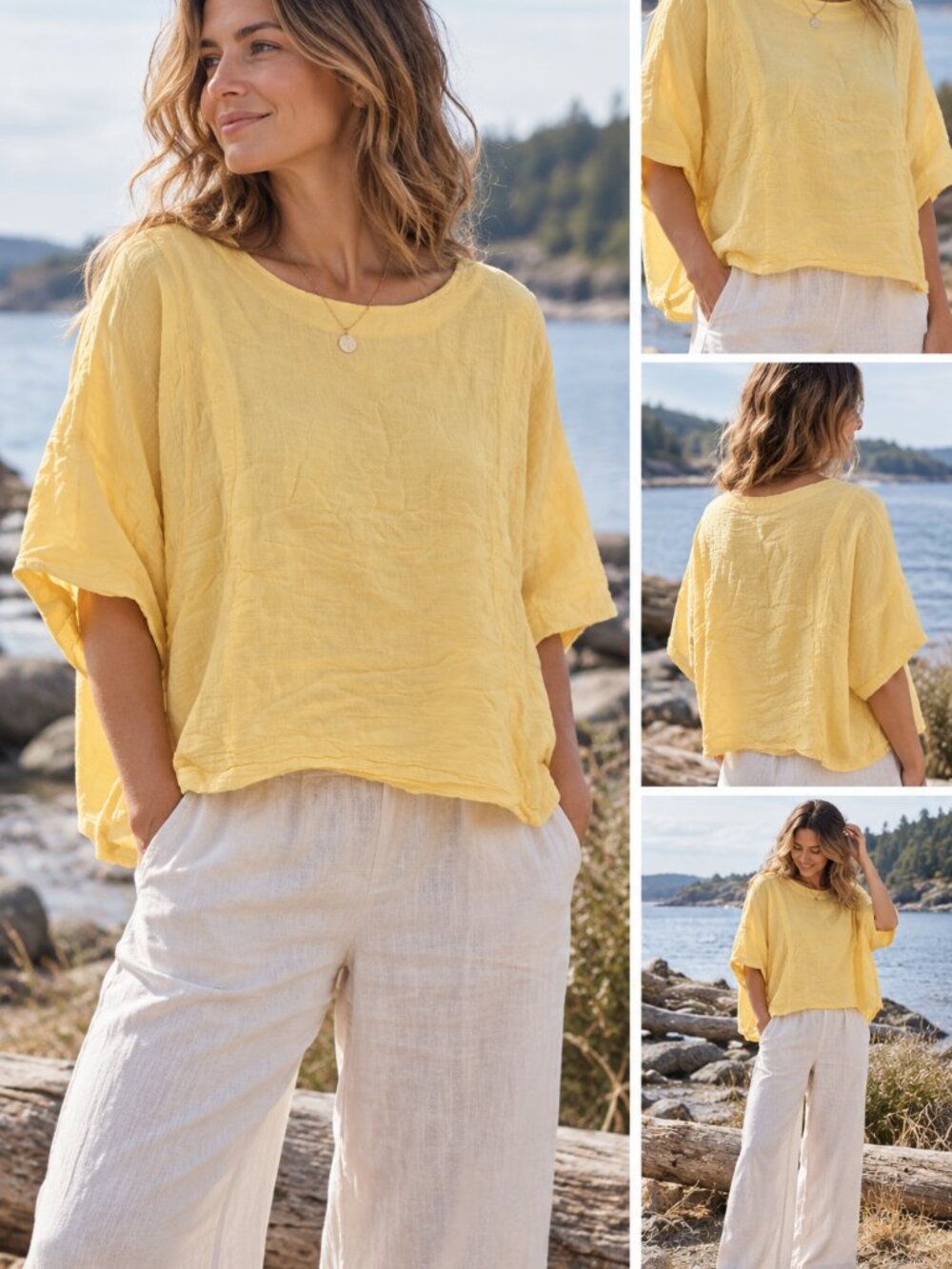 ✨ Handmade Cotton/Linen Crinkle Top – Soft Yellow ✨